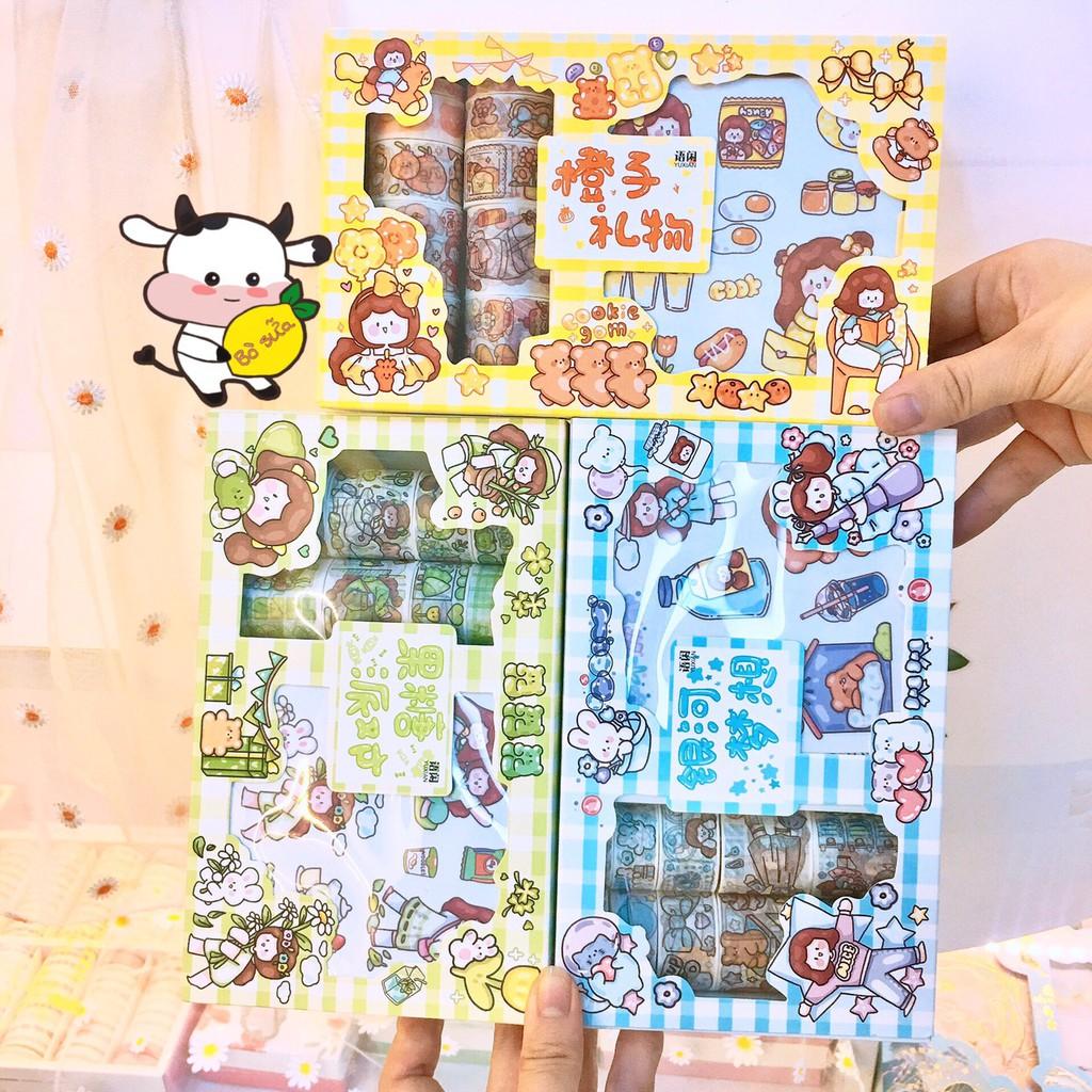 Set Washi Tape Sticker Xinh Đáng Yêu Anime Cute Trang Trí Góc Học Tập Vali Mũ Bảo Hiểm Sổ Tay Vở