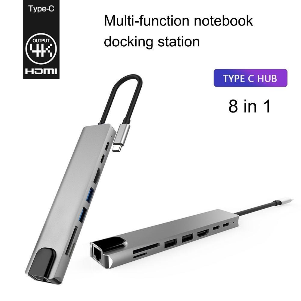 Bộ Chia Nhiều Cổng USB-C 3.0 4K HDMI RJ45 8 Trong 1 Cho Macbook Pro iPad Samsung TV