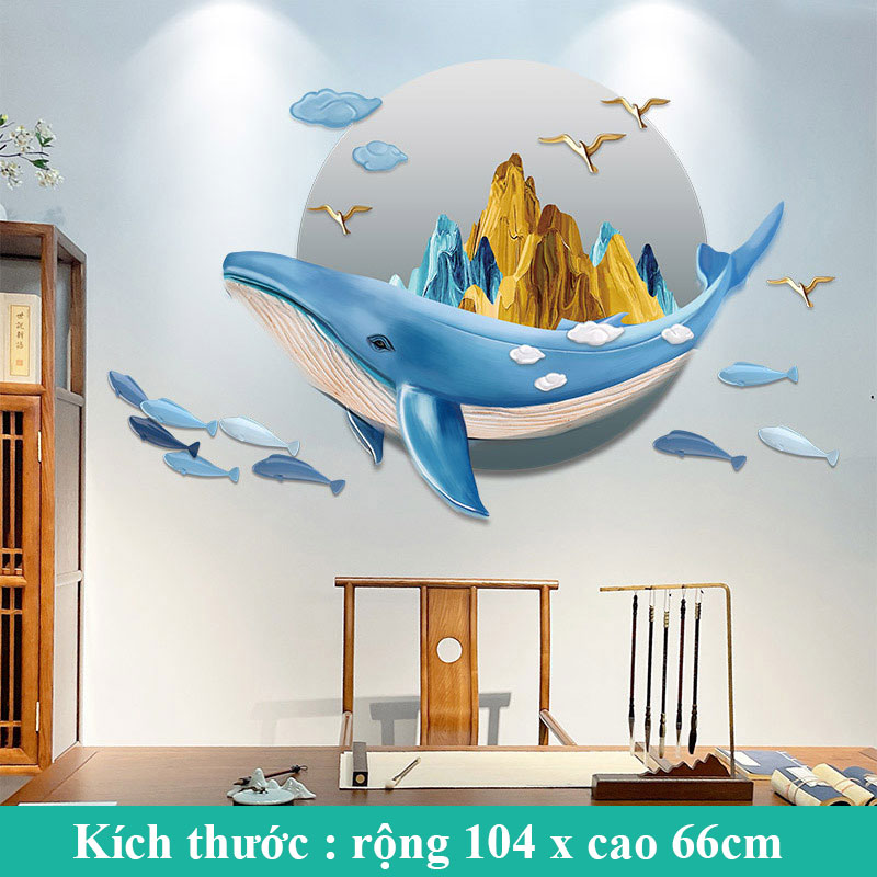 Sticker Giấy Dán Tường Decal Dán tường Tranh Dán Tường Trang Trí Tường Mẫu Cá Voi Xanh ZH-1004