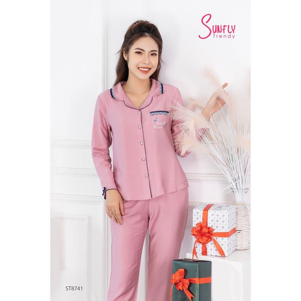 ST8741 BỘ PIJAMAS LINEN ÁO DÀI QUẦN DÀI