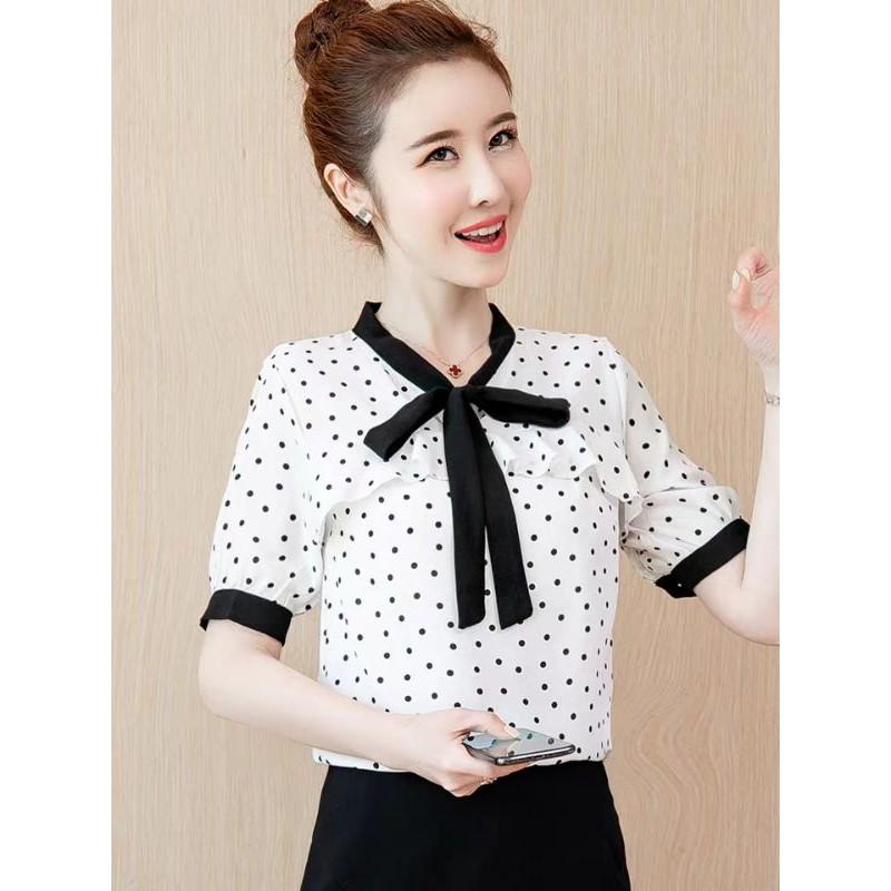 ÁO SƠ MI CHẤM BI THẮT NƠ