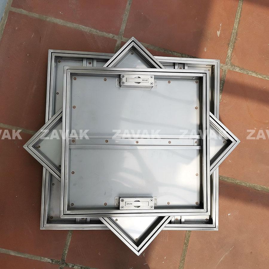 Nắp bể nước ngầm Zavak MHI-60 dùng trong nhà, KT60x60cm, lát gạch dày 2cm, chịu tải xe máy, inox 304