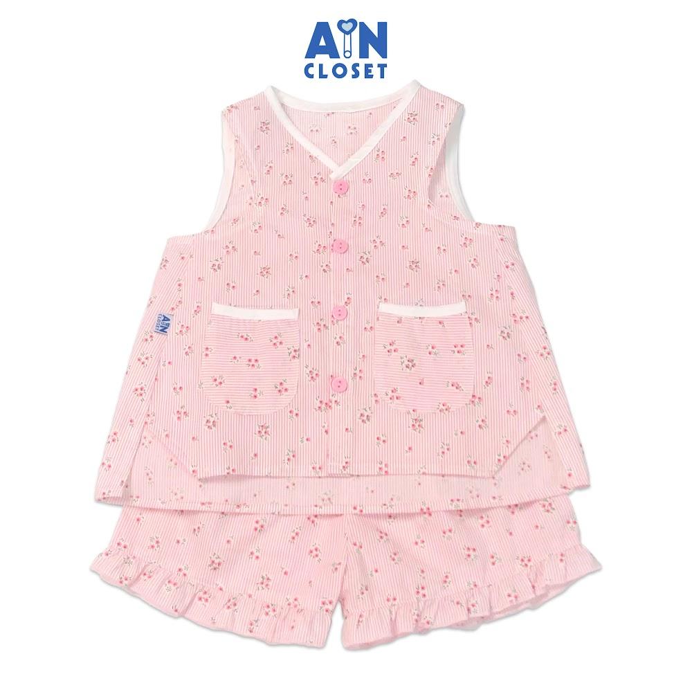 Bộ quần áo ngắn bé gái họa tiết Hoa nhí kẻ hồng cotton - AICDBG4WEOR4 - AIN Closet
