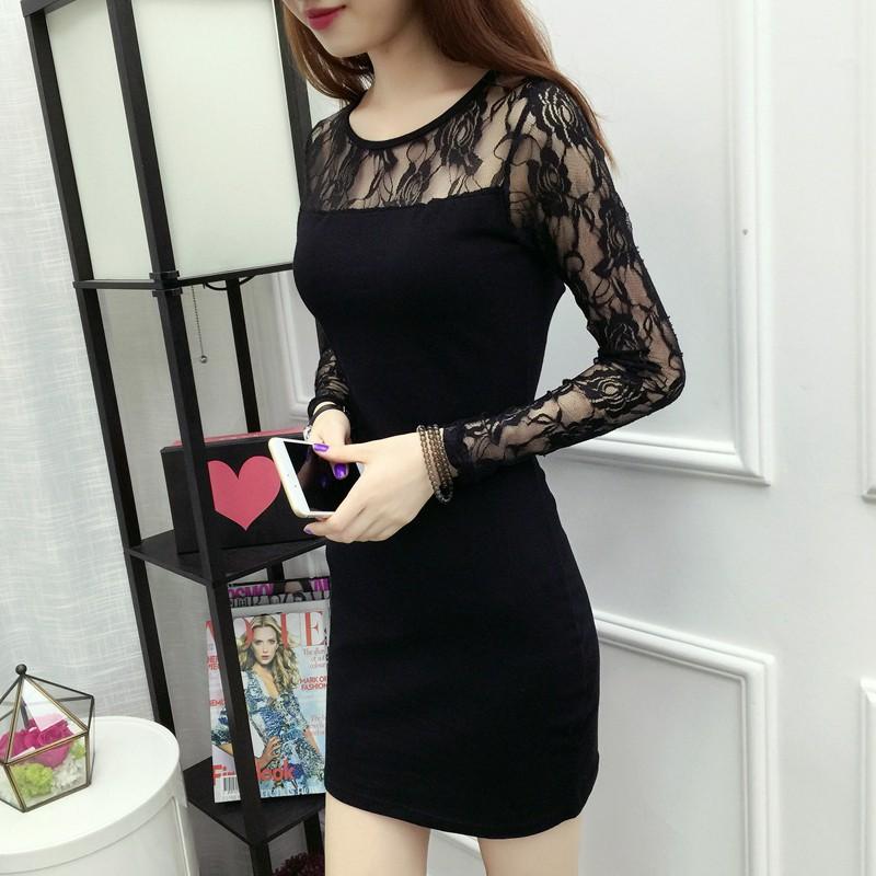 Đầm ôm phối ren xinh dài tay Da64