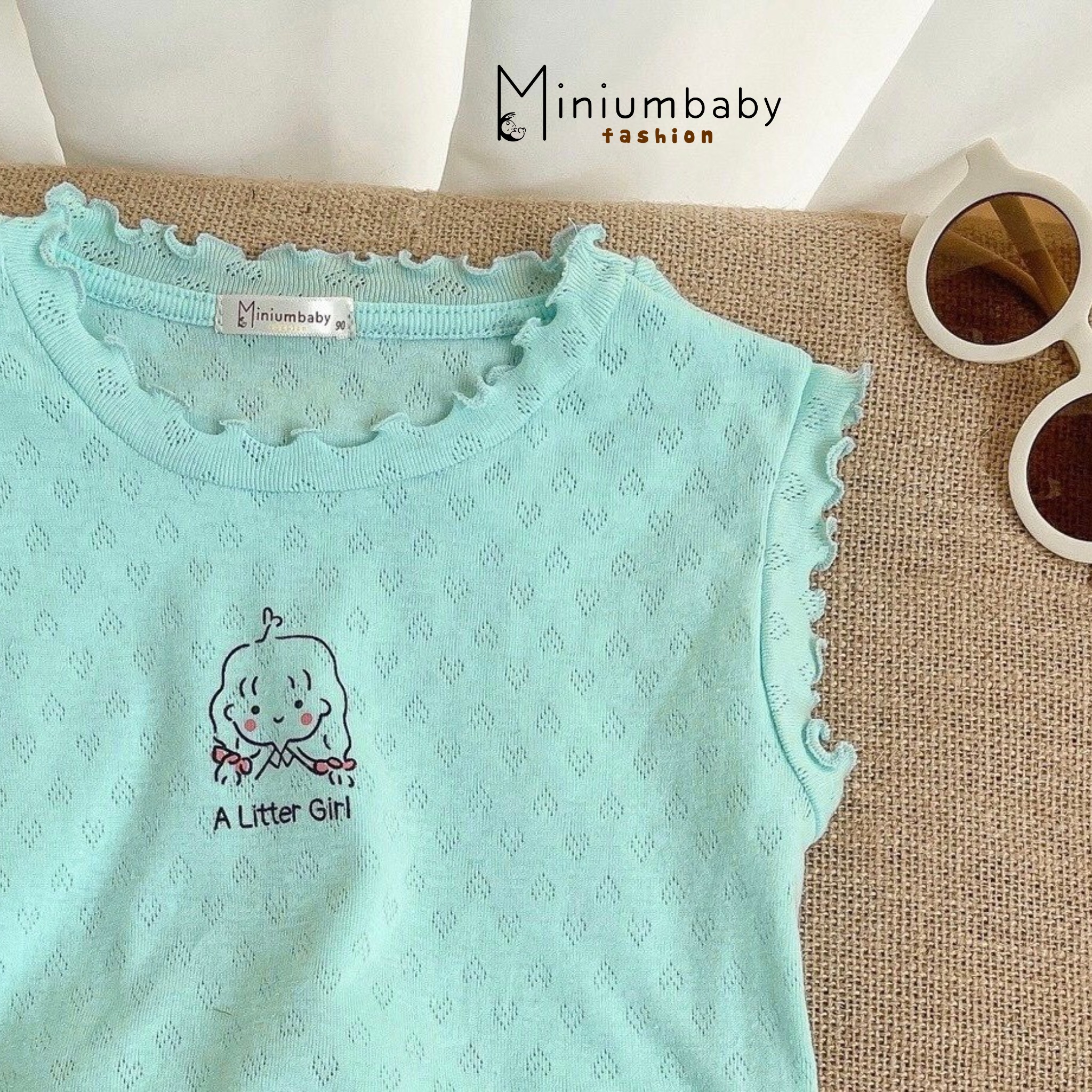 Áo sát nách bé gái 1-6 tuổi vai bèo hình em bé vải cotton thông hơi co giãn thấm hút mồ hôi kiểu dáng thời trang