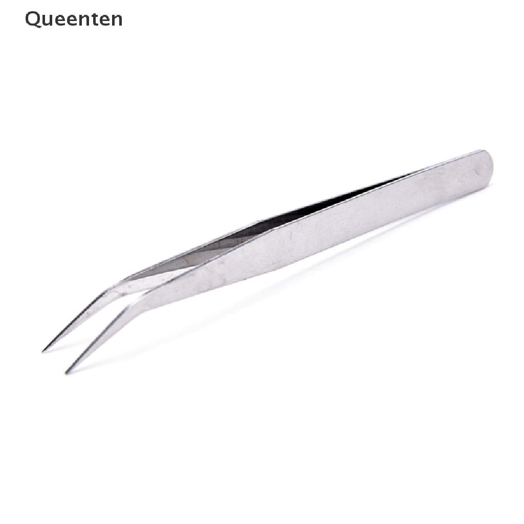 Queenten 2pcs Stainless Steel Straight Elbow Tweezers Patchwork Hook Pick-up Makeup Tools QT