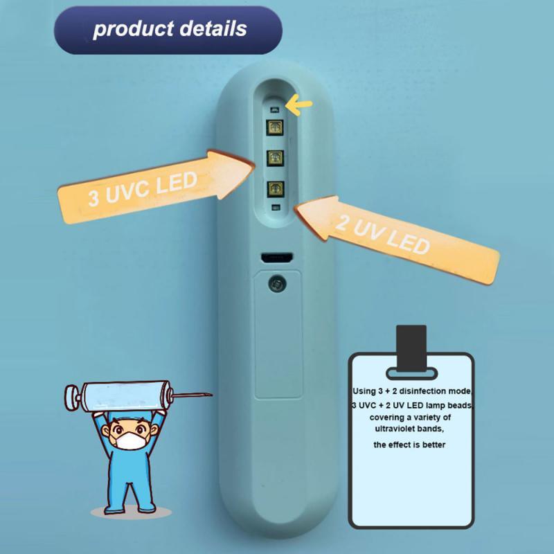 Đèn LED di động USB UV UVC Đèn khử trùng cầm tay Đèn diệt khuẩn cầm tay Đèn diệt khuẩn UV thông minh Gậy chống vi-rút