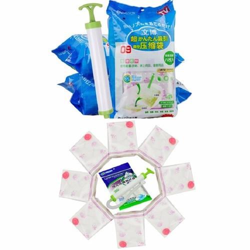 BỘ HÚT CHÂN KHÔNG đưng chăn, đựng quần áo set gồm 8 túi+ tặng kèm bơm tay, tiện dụng