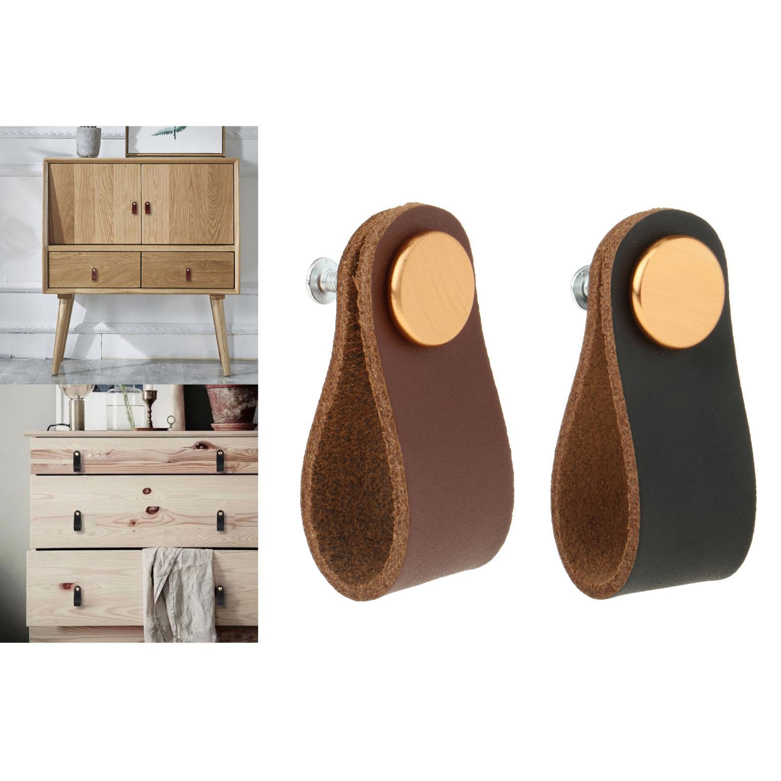 Leather Furniture Handle Pull With Screws Cabinet Door Knobs Hardware