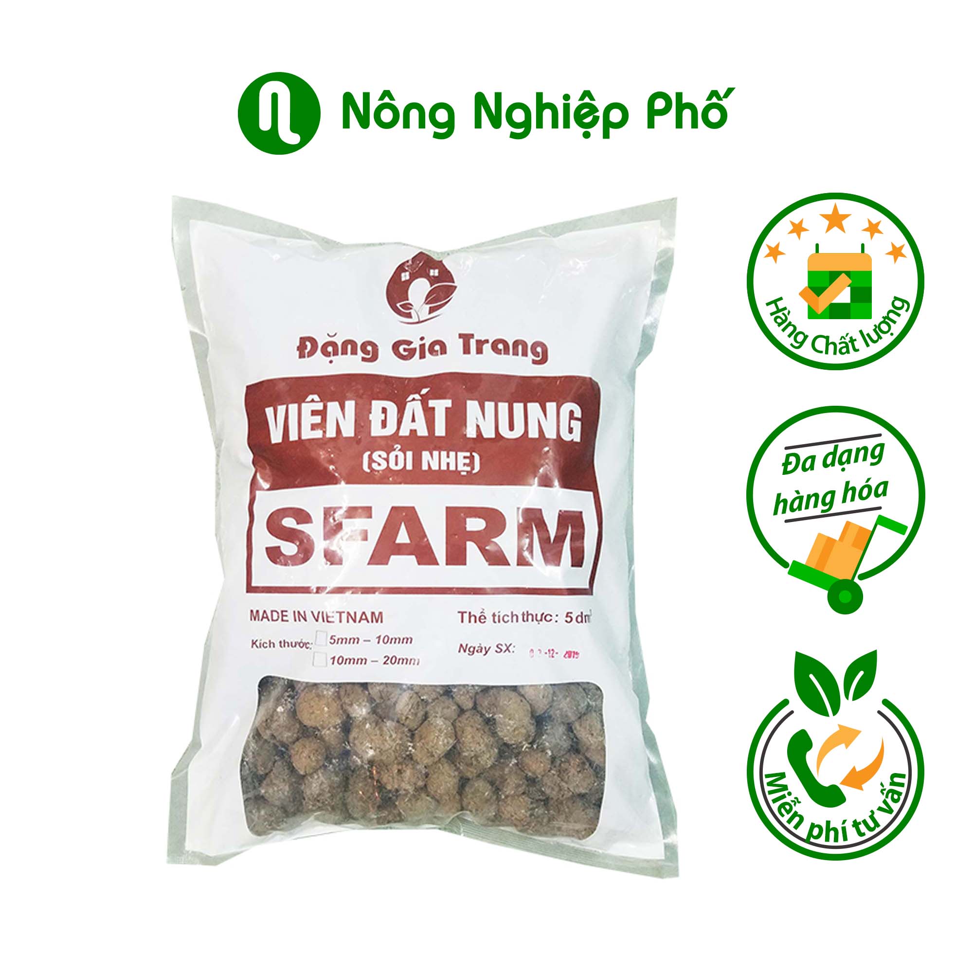 Viên đất nung (sỏi nhẹ) cỡ viên 10-20mm trồng lan, sứ, sen đá, thủy canh Sfarm (5dm3)  | Bonsai soil