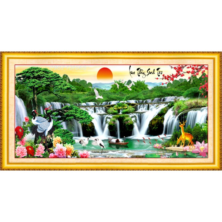 Tranh đính đá Lưu thủy sinh tài 120*55cm - chưa đính