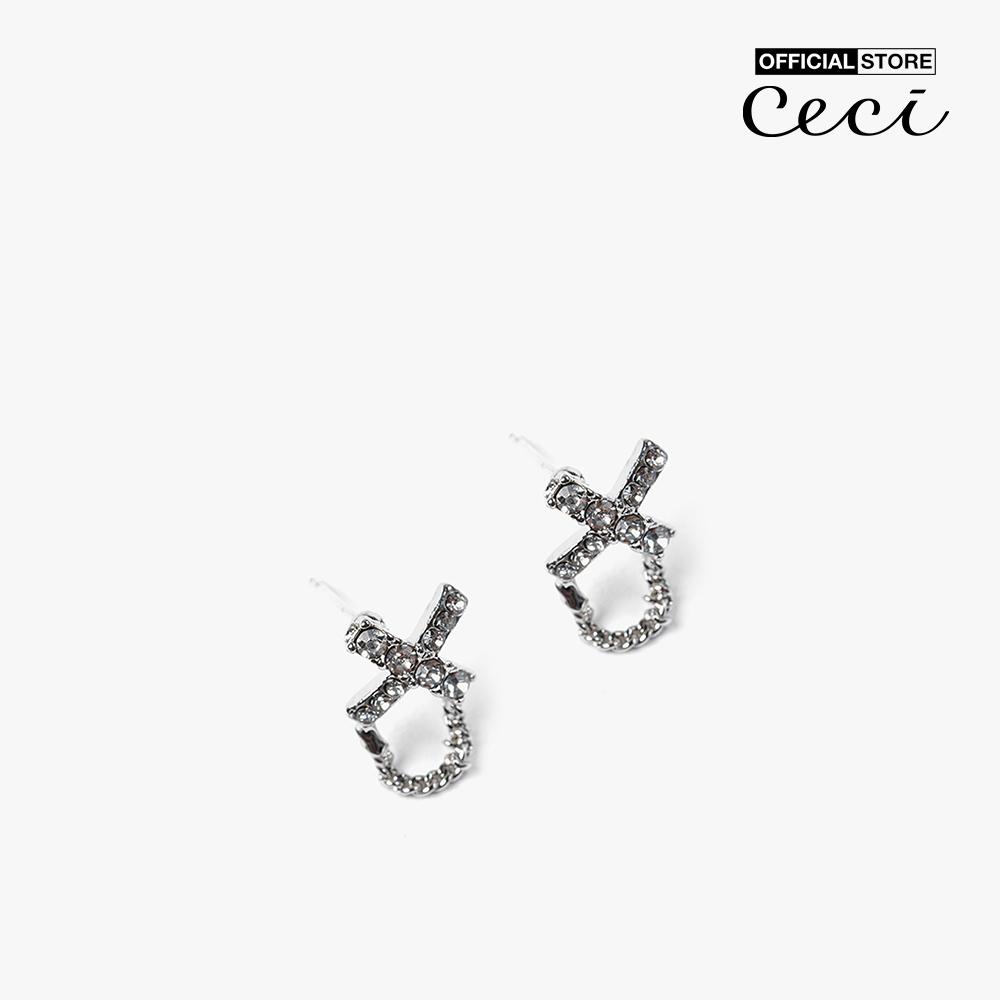 CECI - Khuyên tai nữ đính đá phối chuỗi xích nhỏ cá tính CC1-09000155