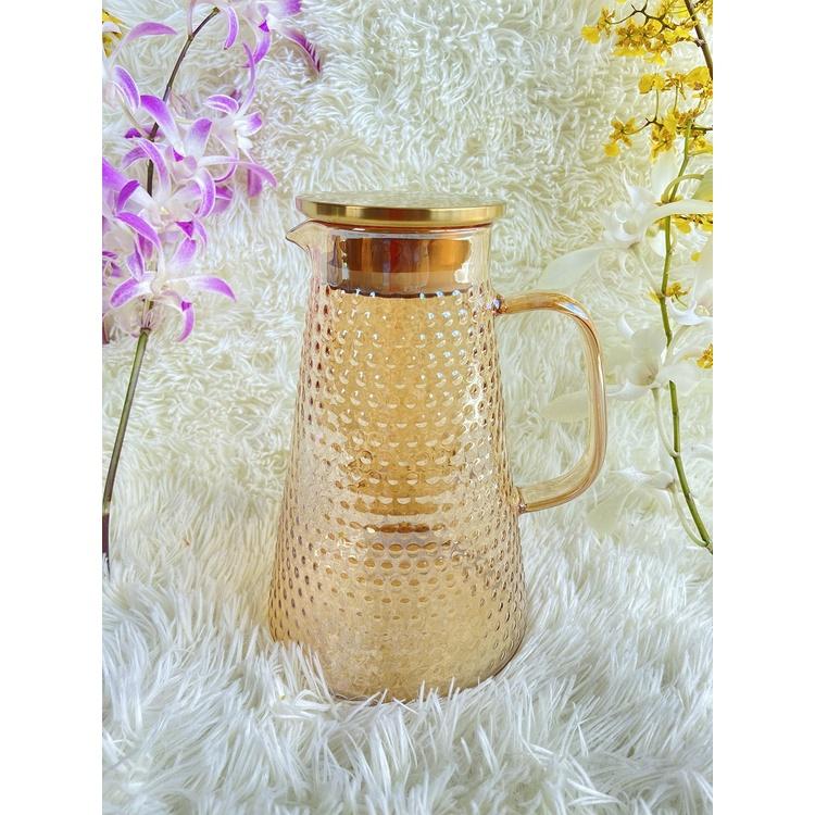 Bình thủy tinh chịu nhiệt mẫu hạt mưa rất đẹp đun nấu trực tiếp trên bếp Màu Vàng sang trọng lóng lánh