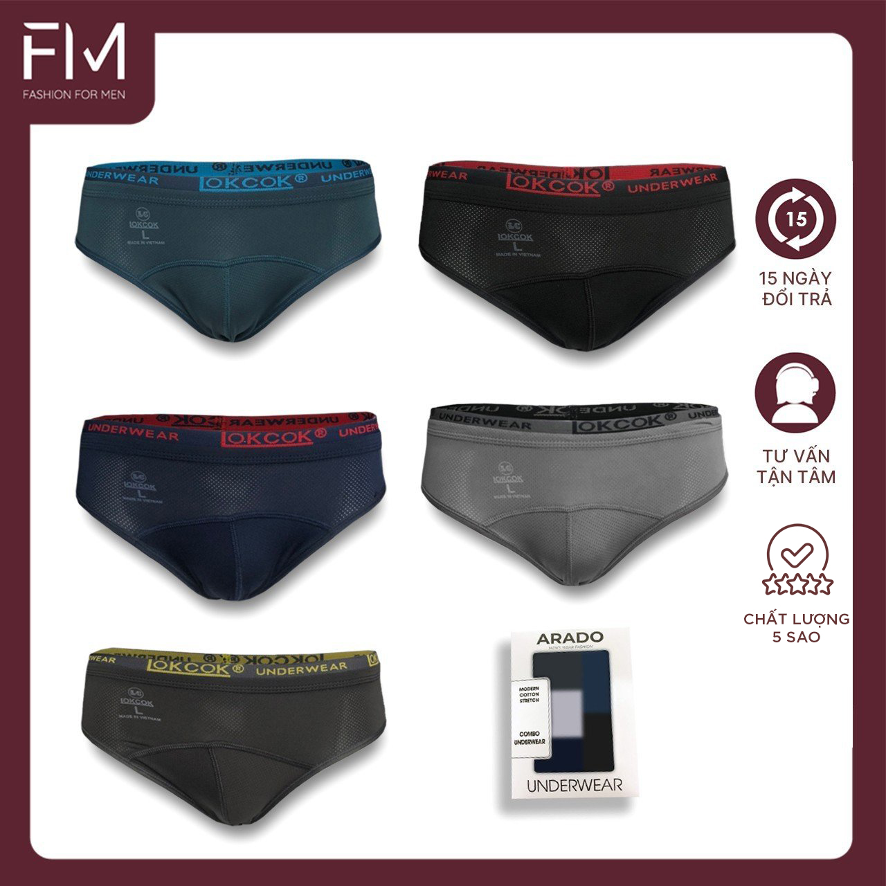 Combo 5 quần lót nam, chất cotton mềm mịn, thiết kế lưới nhật thoáng khí - FORMEN SHOP - FMQS019
