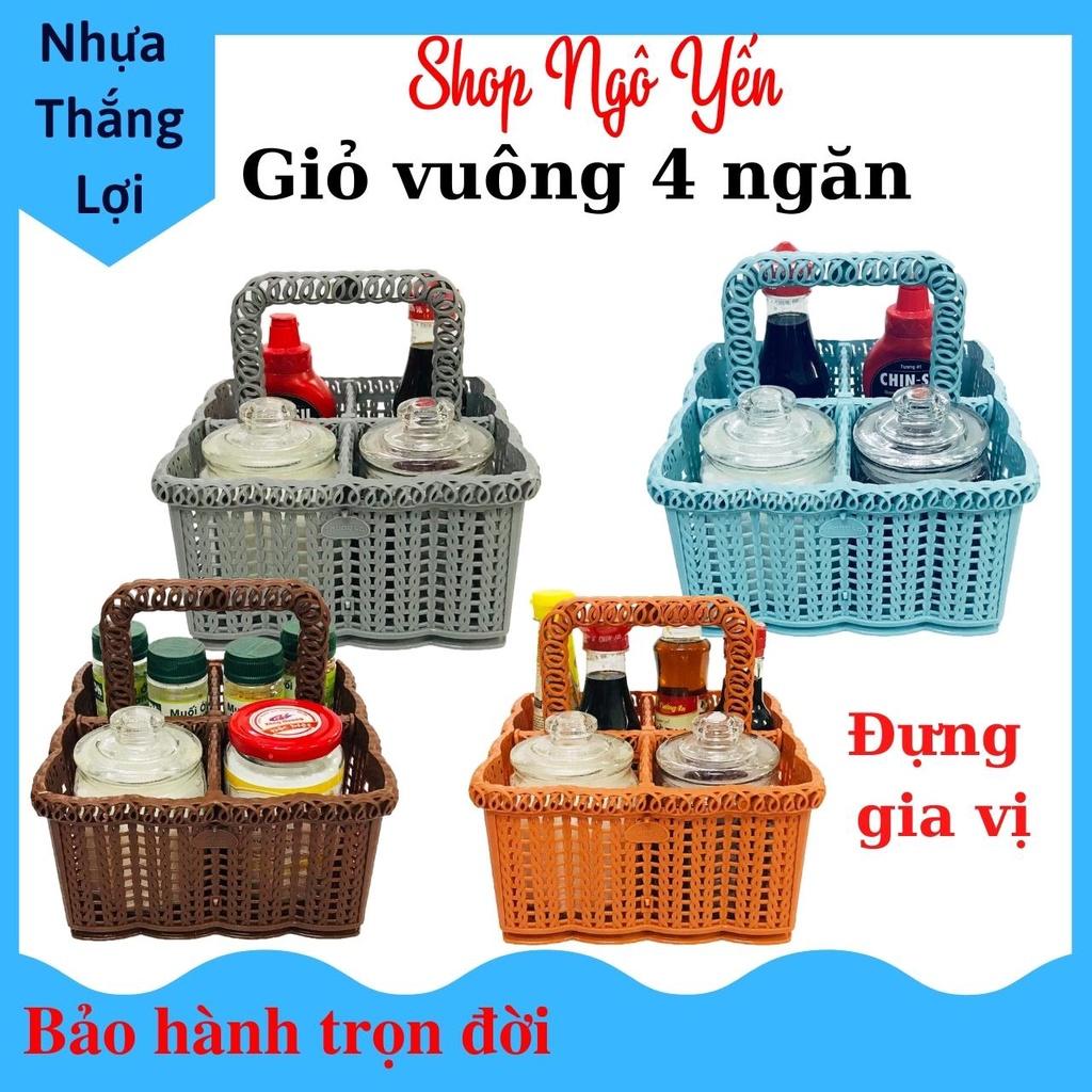 Giỏ nhựa vuông 4 ngăn rổ nhựa có quai xách đựng cafe, trà sữa mang đi, đựng hũ gia vị