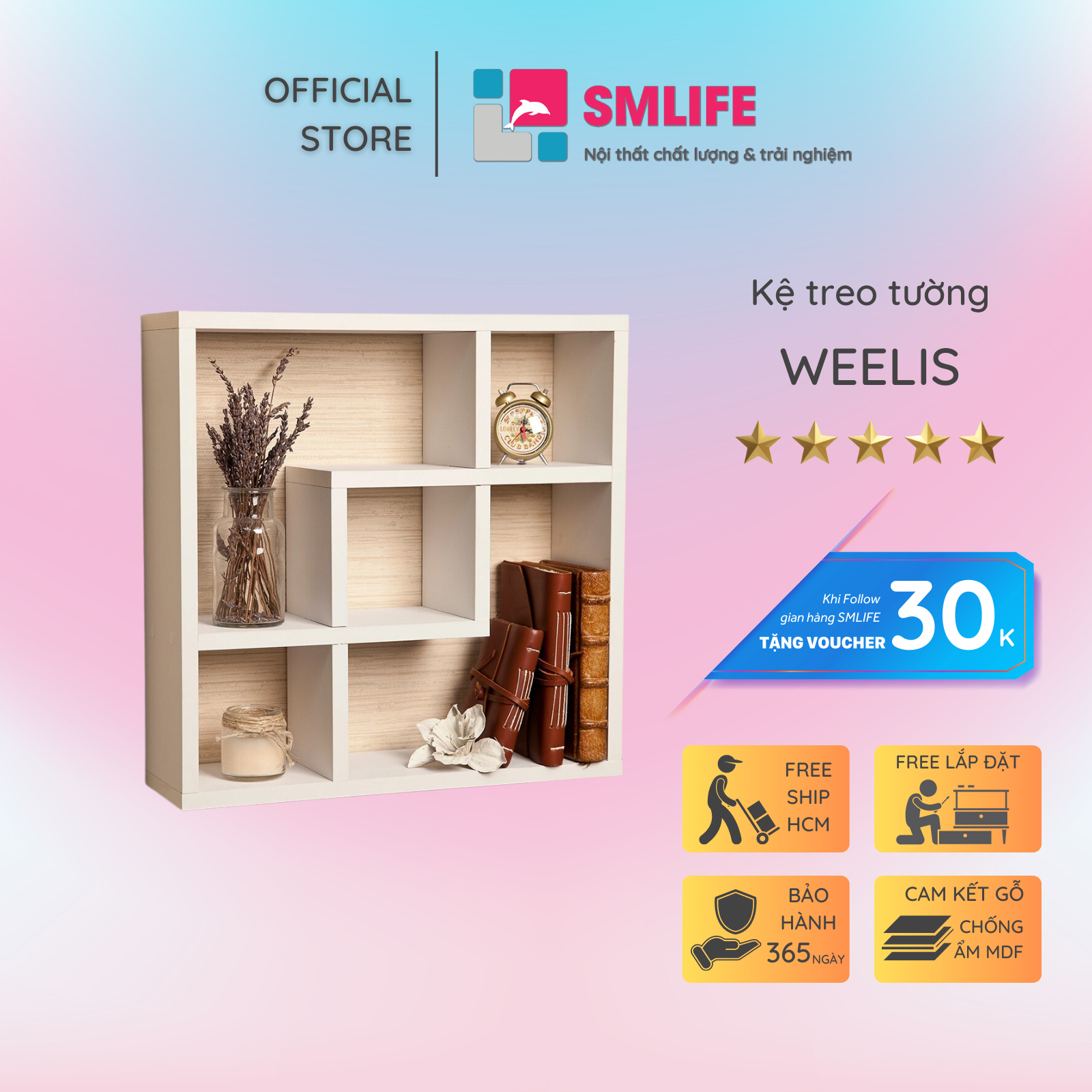 Kệ gỗ treo tường trang trí hiện đại SMLIFE Weelis | Gỗ MDF dày 17mm chống ẩm | D45xR15xC45cm