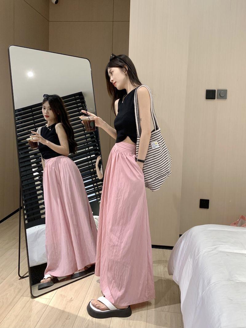 SHUANGYAN Váy cao eo nửa người kiểu Pháp, váy lê mùa hè, dáng người lớn, dịu dàng, gầy gò, váy chữ A dài.