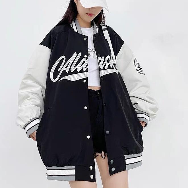 Áo Bomber phối tay , áo khoác dù 2 lớp FROM RỘNG UNISEX nam nữ mặc được, in chữ trước ngực cực chất