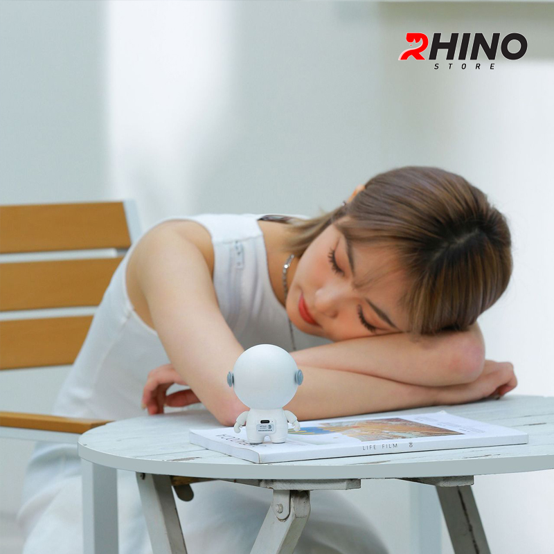 Quạt cầm tay Rhino F501 phi hành gia mini 900mAh, 3 tốc độ gió kèm dây treo - Hàng chính hãng