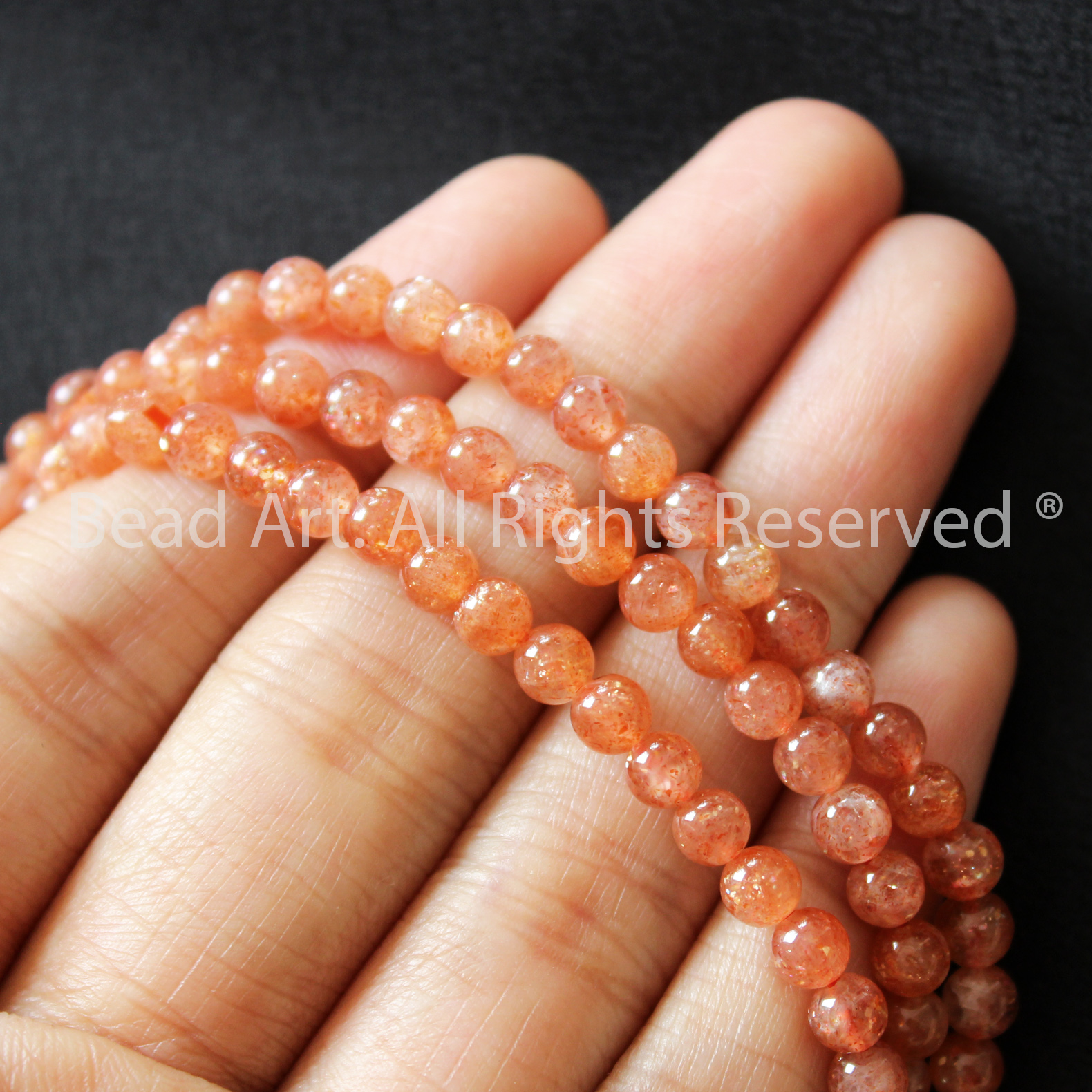 4MM Đá Sunstone, Đá Mặt Trời Tự Nhiên Màu Cam Loại A, Đá Phối Vòng Tay Phong Thuỷ, Chuỗi Hạt, Mệnh Hoả, Thổ - Bead Art
