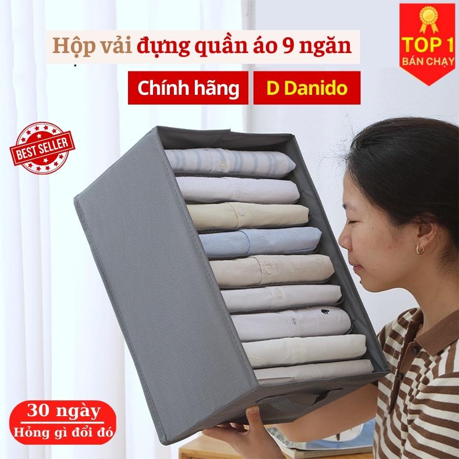 Hộp vải đựng đồ chia 9 ngăn sắp xếp quần áo D Danido - Khay đựng đồ 9 ngăn tiện ích, chất liệu cao cấp vải không dệt có nắp