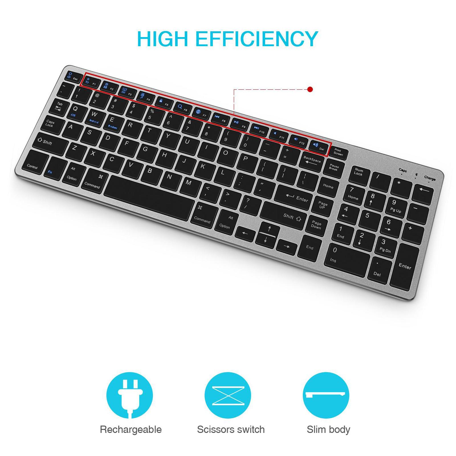 Compact Bluetooth Wireless Keyboard Slim Flat Quiet 90% Less Noise with Numeric Keypad for Windows iOS Android Mobile Phones PC Desktop Notebook