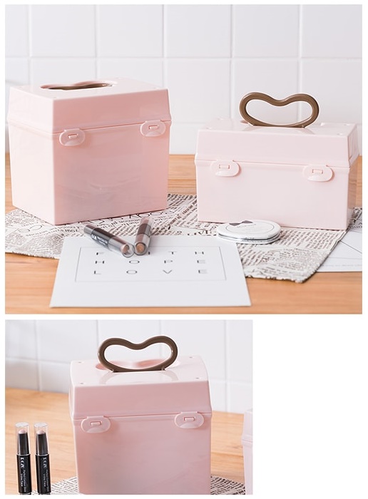 Hộp đựng mỹ phẩm, đồ trang điểm 2.1L thiết kế có quai xách và khóa gài nên rất chắc chắn, an toàn - nội địa Nhật Bản