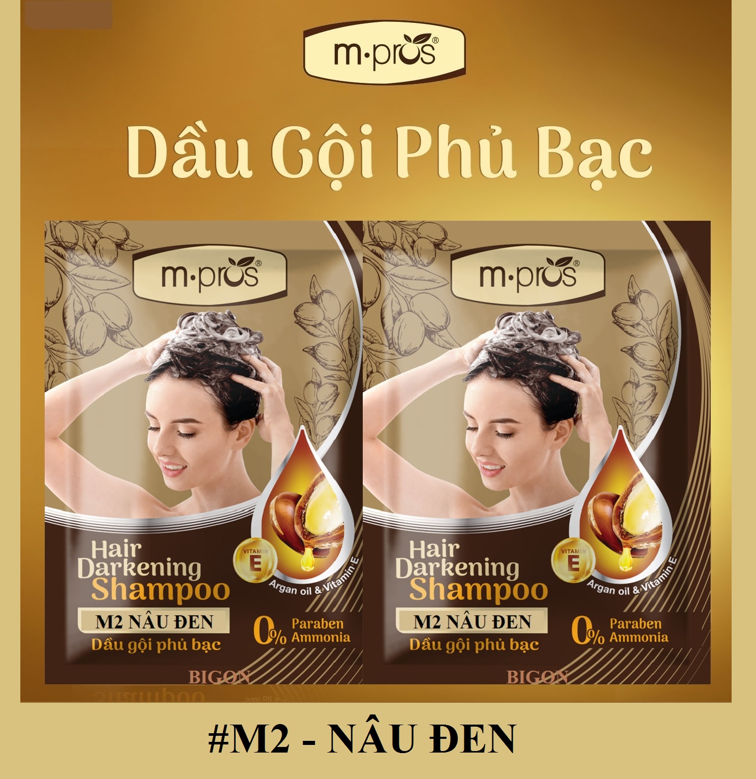 Dầu Gội Nhuộm Tóc Nâu Đen Phủ Bạc 100% Thảo Dược Siêu Dưỡng M.PROS 25ml