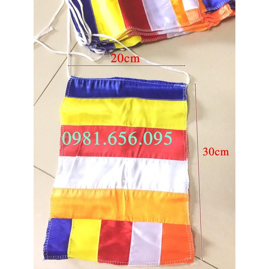 Cờ Dây Phật Giáo Loại 8m gồm 20 lá cờ Chất Liệu vải Phi Bóng chịu được độ bền ngoài trời