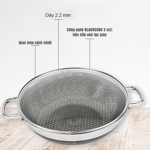 Chảo sâu lòng chống dính Blackcube 2 mặt Inox 3 lớp đúc liền Noon Song đáy từ bảo hành 24 tháng