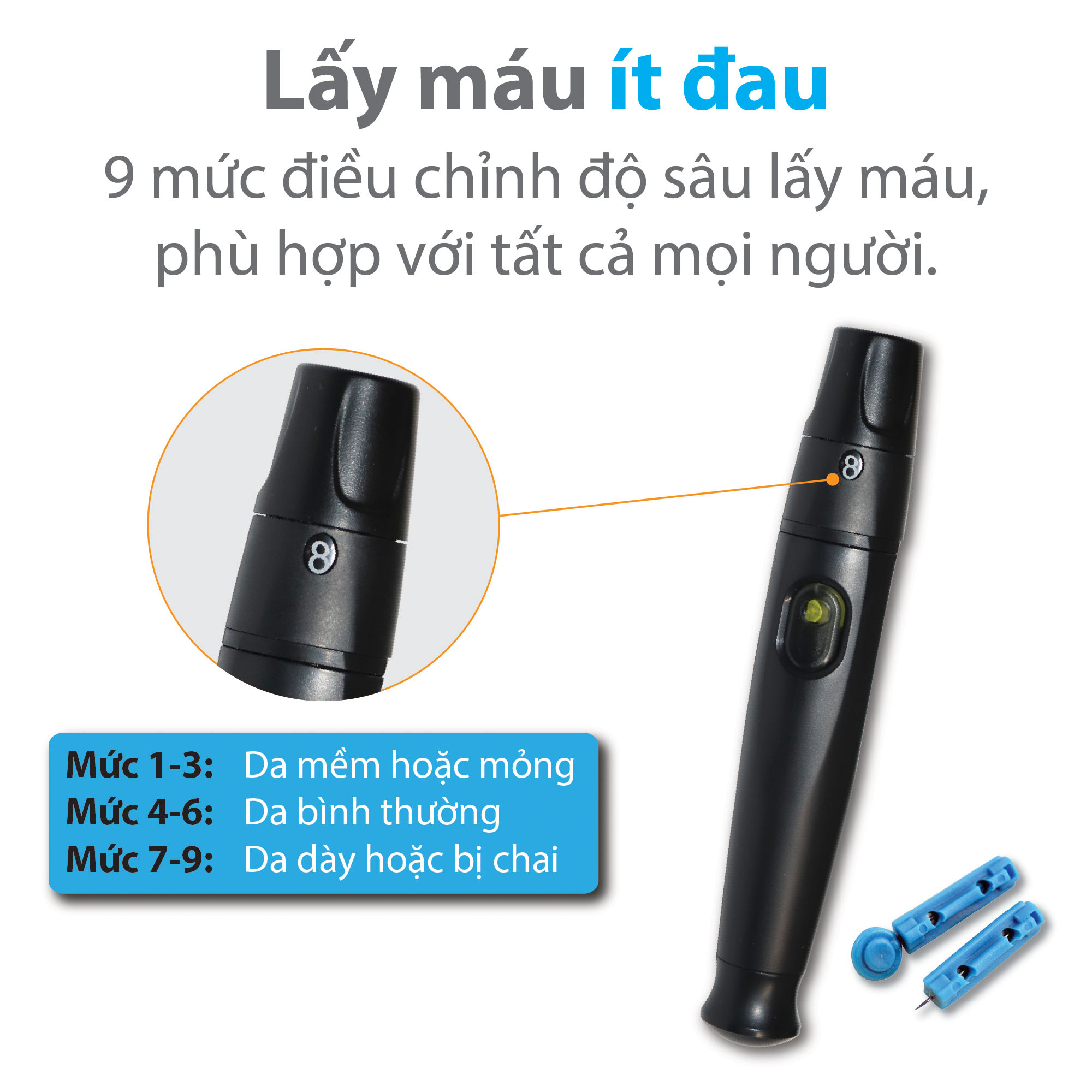 Máy đo đường huyết Yamada - Giọng nói tiếng Việt thông minh, thử tiểu đường, đo chỉ số hồng cầu HCT, tặng 10 que thử