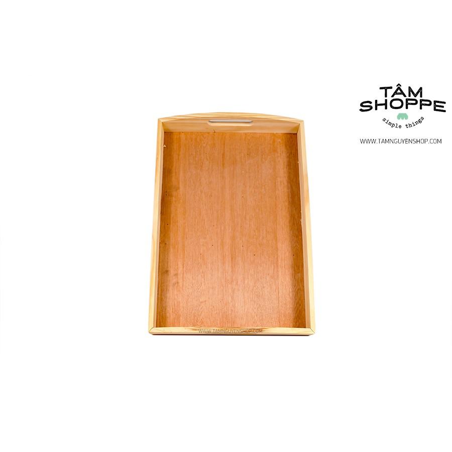 Khay gỗ để trà bánh 2 quai gỗ Bigsize màu tự nhiên