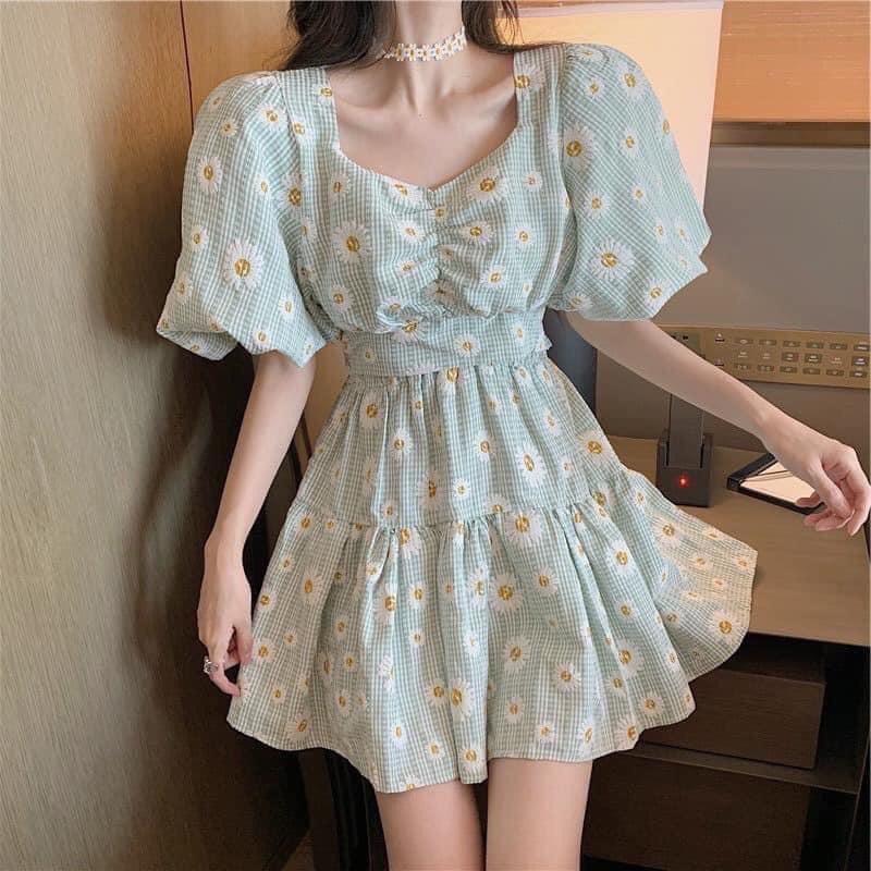 ĐẦM HOA CÚC TAY BỒNG NHÍU NGỰC - DA2279