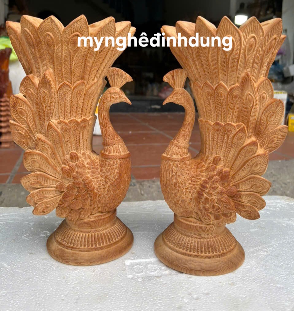 Cặp chim công cắm hoa bằng gỗ ngọc Am thơm nức cao 30x16x12cm