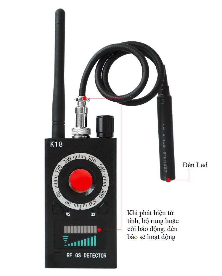 Thiết bị phát hiện định vị, camera quay lén tần số 1MHz – 8000MHz ( Tặng kèm móc kháo tô vít ba chức năng )