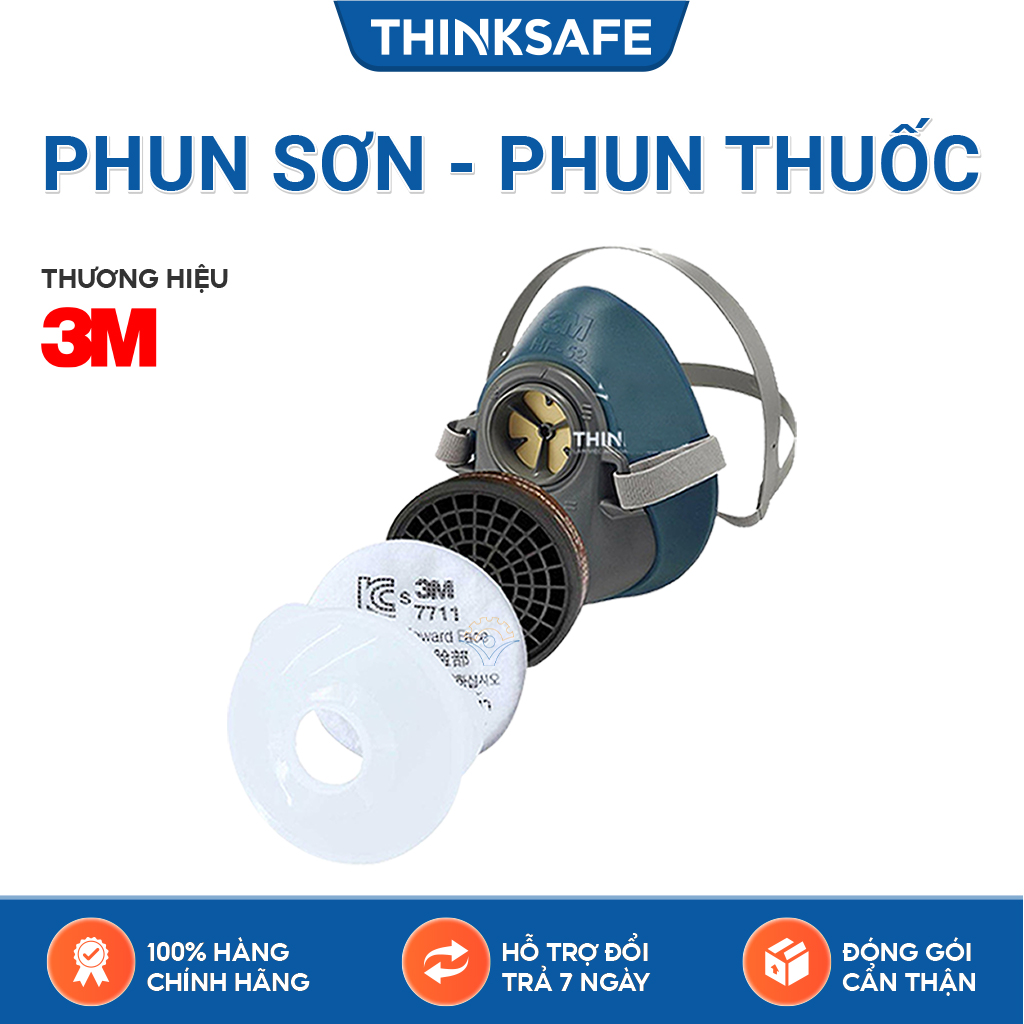 Mặt nạ phòng độc 3M Thinksafe, trang bị phòng độc, chống bụi, phun sơn, xịt thuốc sâu, bụi mịn, giọt bắn – HF523301k – Nguyên bộ 7 chi tiết