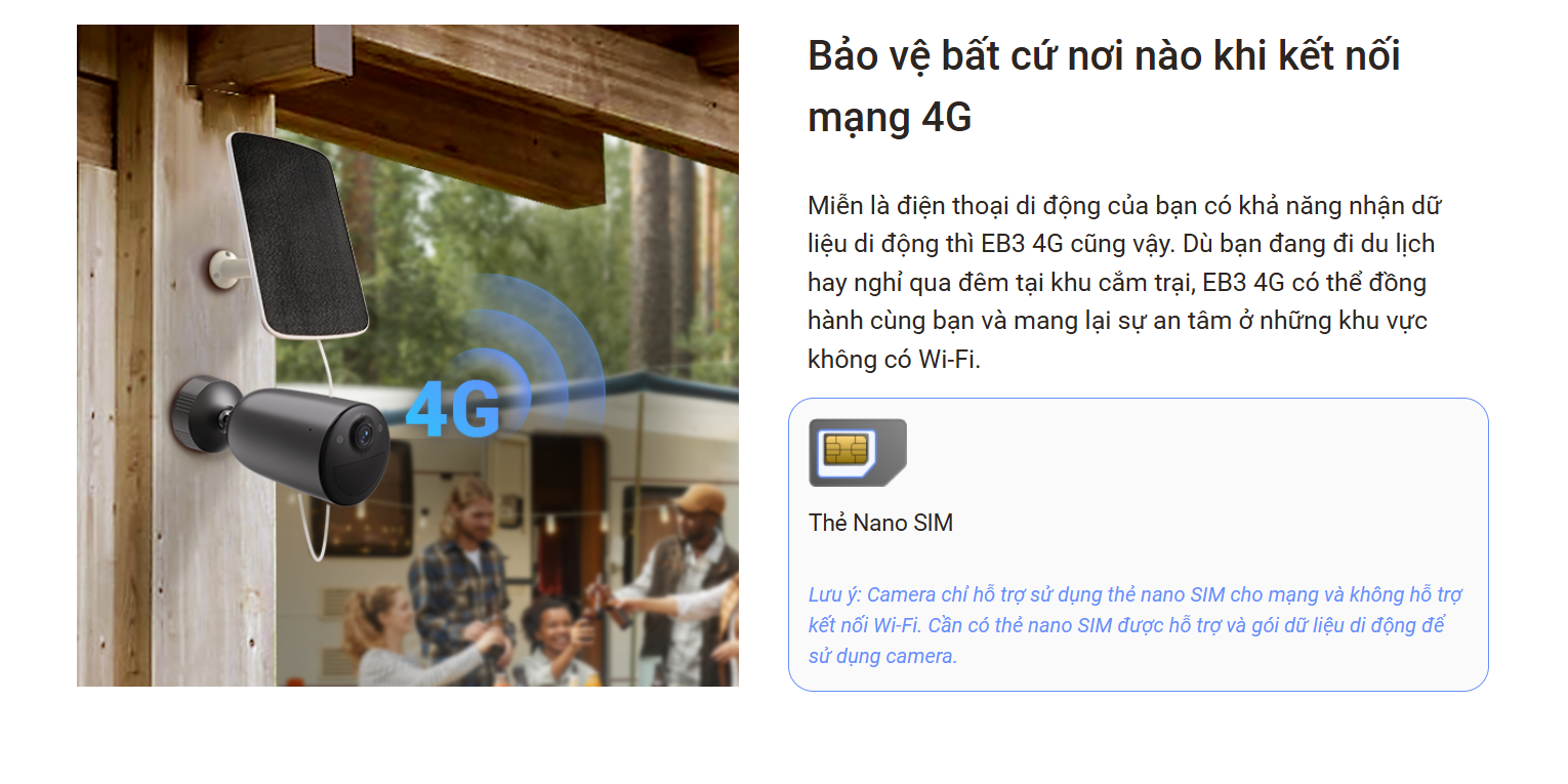 CAMERA DÙNG SIM 4G NGOÀI TRỜI EZVIZ CS-EB3/SP 3MP 2K - Pin 5200mAh, Đàm thoại 2 chiều, Phát hiện chuyển động - TẶNG PIN