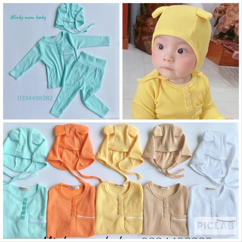 Quần áo trẻ em minky chất Len Tăm Cao Cấp, Bộ thu đông cho bé gái bé trai nhiều màu sắc dễ thương từ 4-15kg kèm nón