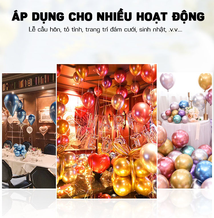 Set 10 Bóng Bay 2 Lớp Mạ Crom Siêu Nhũ Trang Trí Phòng Cưới, Sinh Nhật