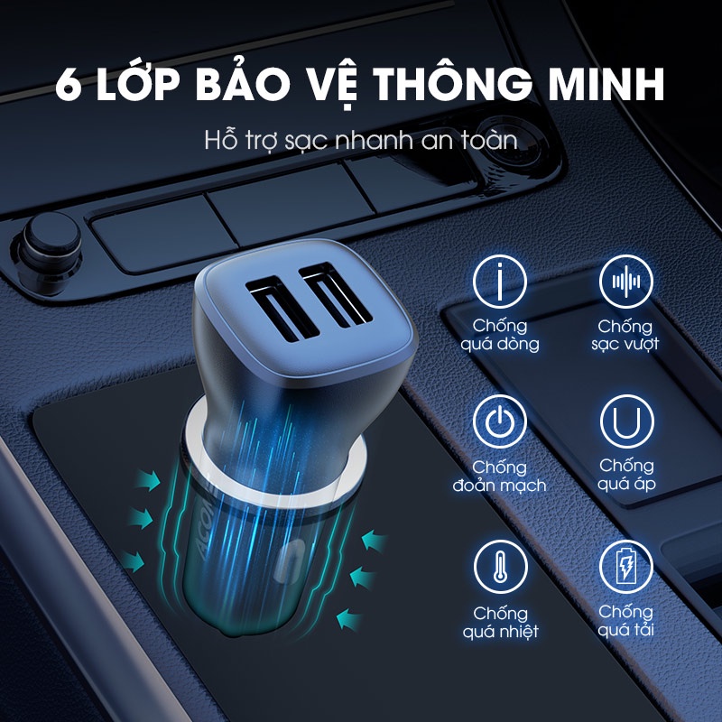 Tẩu Sạc Ô Tô ACOME ACC05 2 Cổng USB Hỗ Trợ Sạc Nhanh Tương Thích Với Nhiều Thiêt Bị - Hàng chính hãng