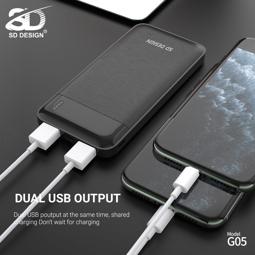 Sạc dự phòng 2 cổng USB G05 dung lượng 10000mAh thiết kế nhỏ gọn năng động SD Design thích hợp đem đi du lịch