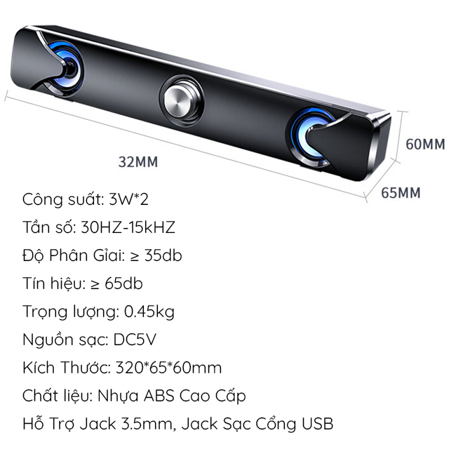 Loa Thanh Siêu Trầm Gaming Soundbar Để Bàn V110 Có Đèn Led Xanh Công Suất Lớn Dùng Cho Máy Vi Tính PC, Laptop, Tivi