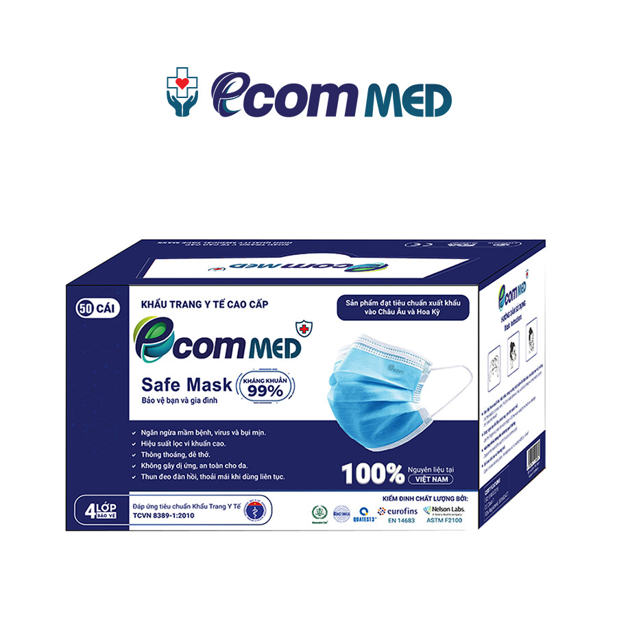 Khẩu Trang Y Tế EcomMed 4 lớp Kháng Khuẩn 99%