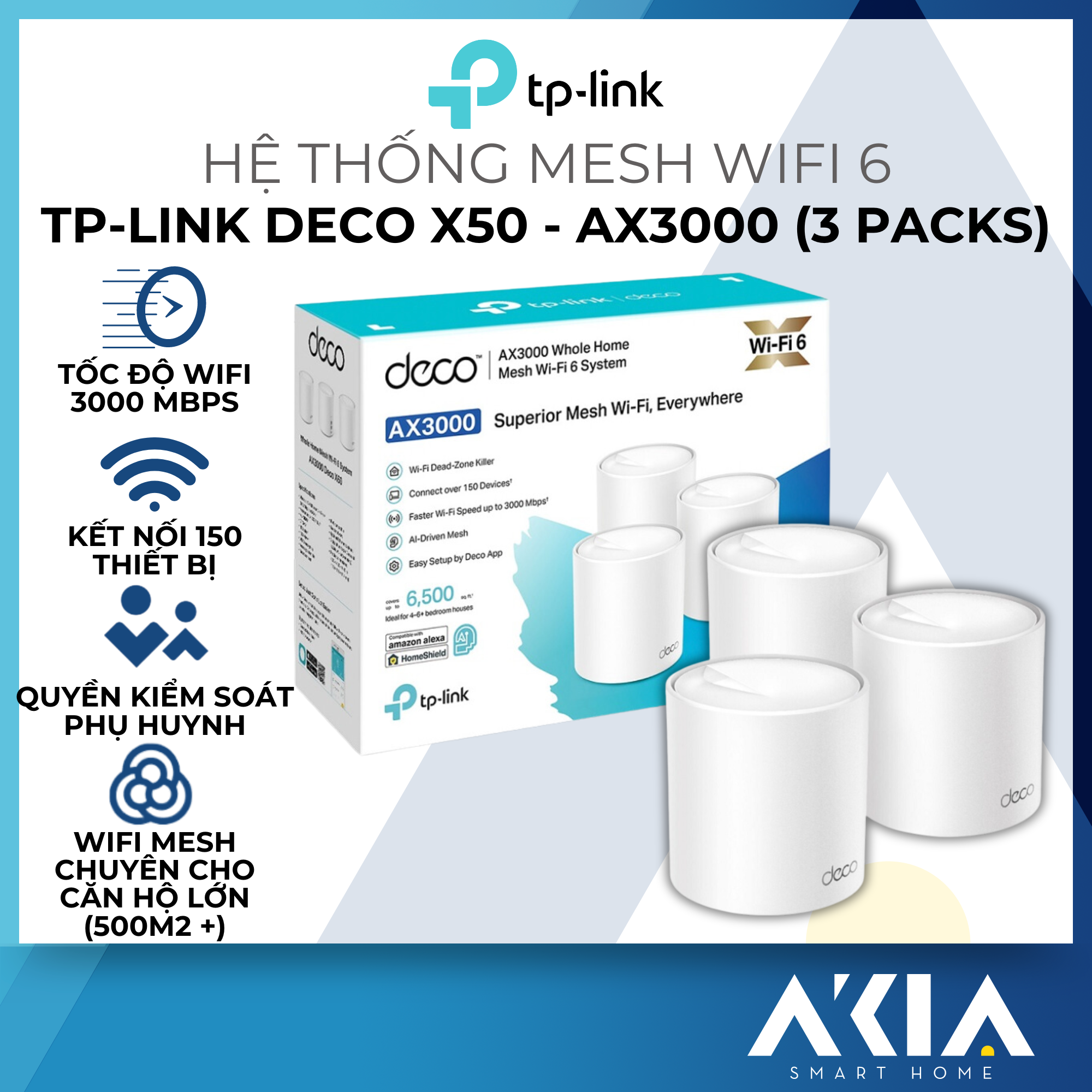 Bộ Phát Wifi Mesh TP-Link Deco X50 Chuẩn WiFi 6 AX3000 - HÀNG CHÍNH HÃNG