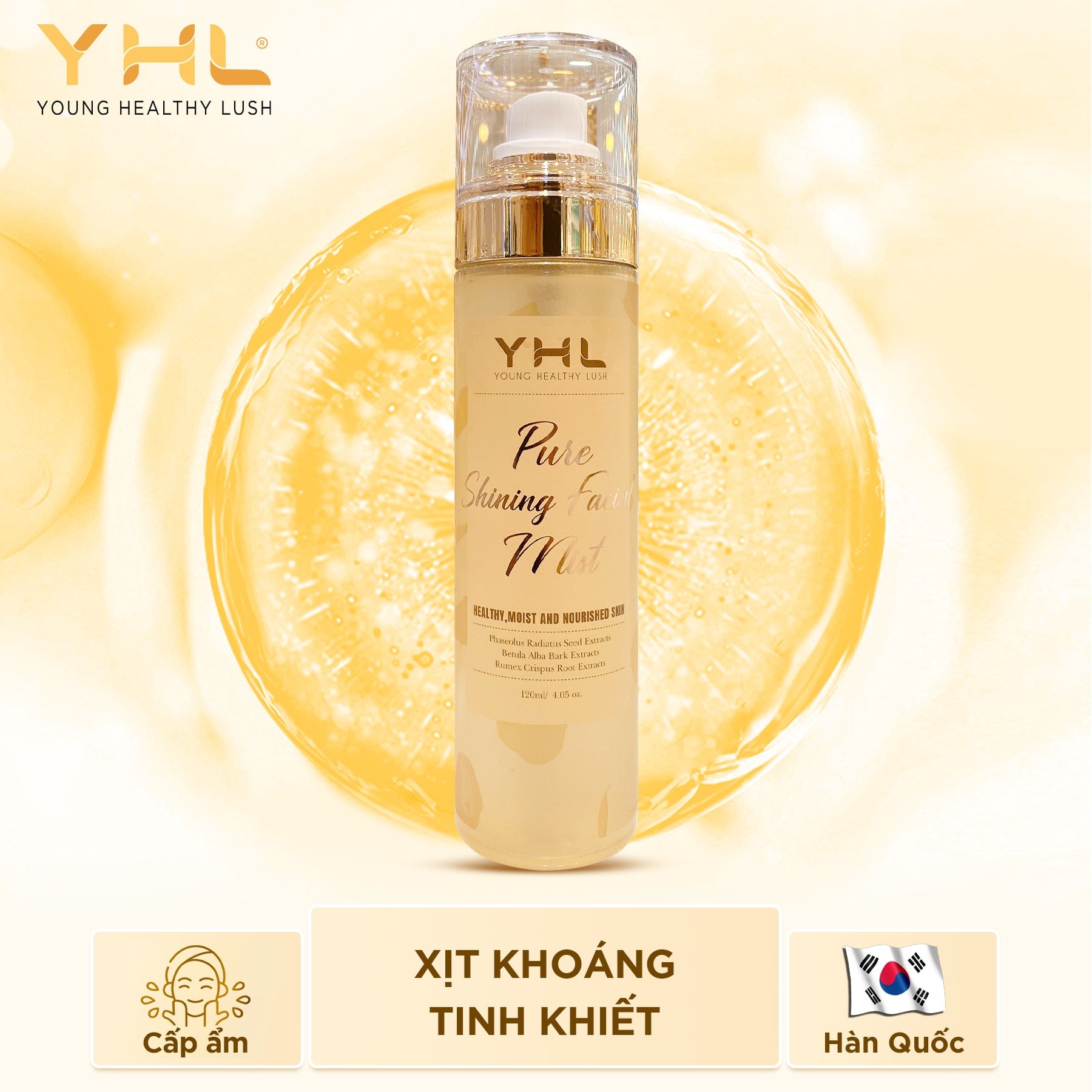 Xịt khoáng tinh khiết YHL cấp ẩm và dịu da 120ml Hàn Quốc