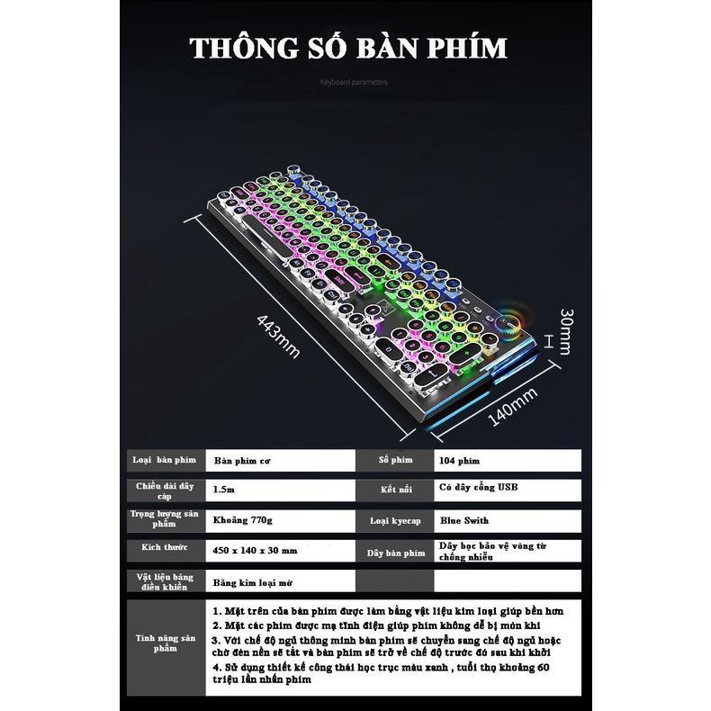 Bàn phím cơ Blue switch XinMeng K901, Bàn phím gaming chính hãng led RGB Phím tròn mạ bạc cá tính có núm xoay đa năng - Hàng chính hãng