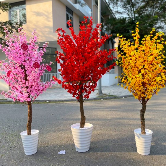 Cây hoa đào giả - Cây mai giả - Size từ 140cm đến 200cm - Cây giả, hoa lụa Decor trang trí nhà cửa