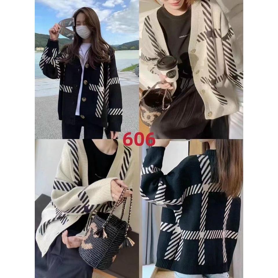 Áo len cardigan kẻ