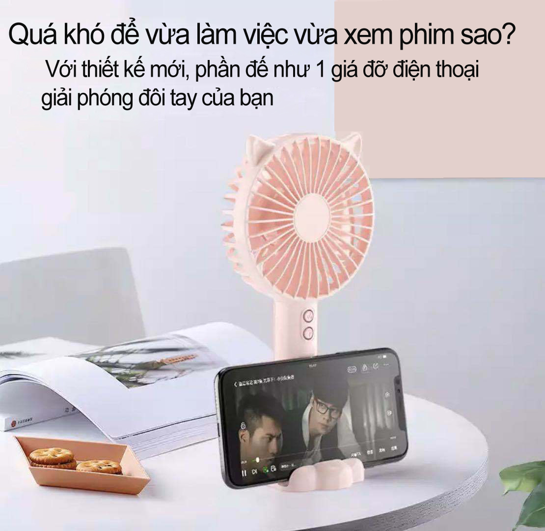 Quạt cầm tay tiện lợi gắn tai thỏ Damas N10 - Thiết kế dễ thương - Phù hợp tiêu chuẩn hiện đại