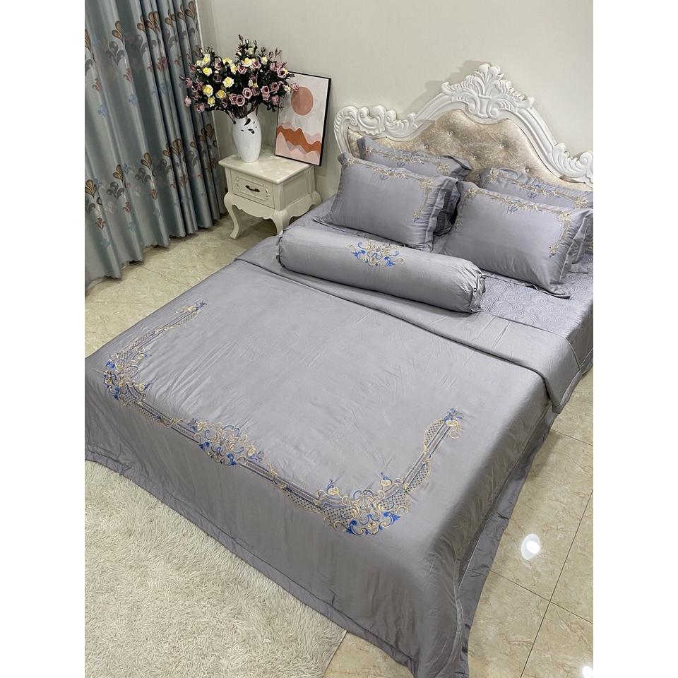 BỘ CHĂN GA LỤA THÊU 7 MÓN CAO CẤP